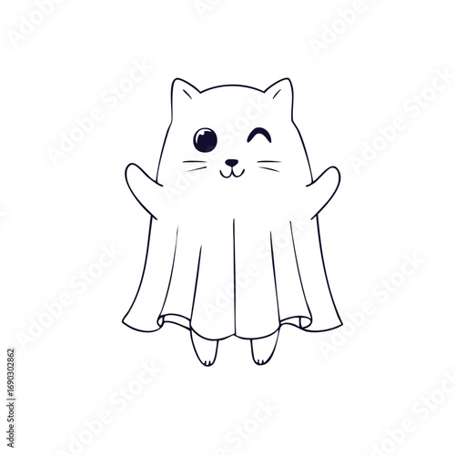 A kitten dressed as a ghost