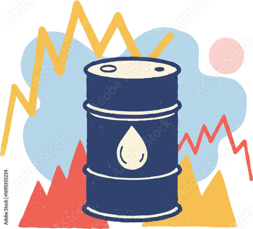 Oil Barrel Price Market Fluctuation Graph Abstract Vector Illustration