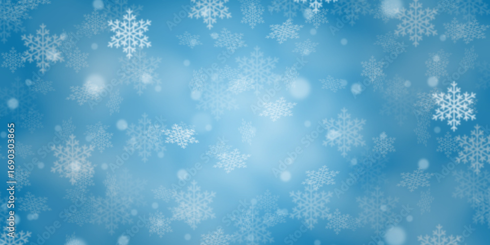 Fototapeta premium Christmas background blue pattern with copyspace copy space in winter card snow flakes snowflakes wallpaper panorama