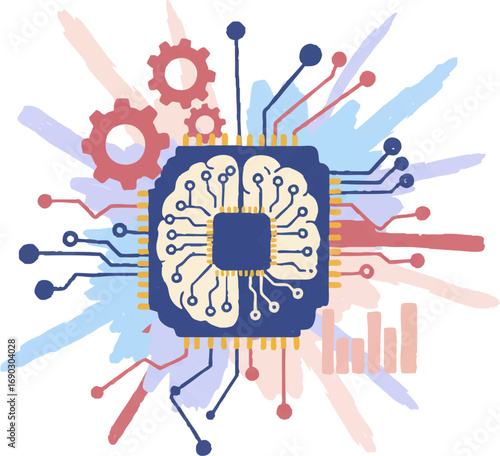 Artificial Intelligence Brain Chip Technology Data Processing Vector Art