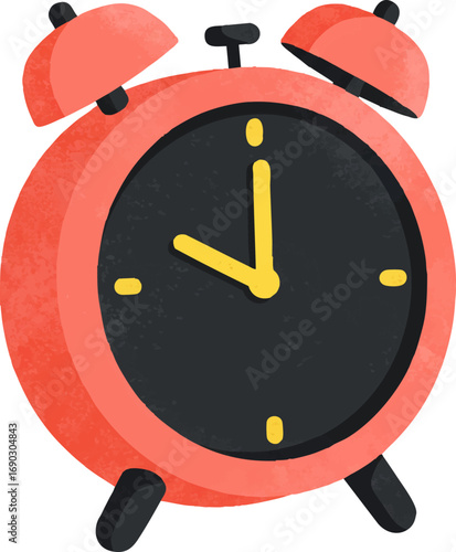 Retro red alarm clock with yellow hands graphic resource vector illustration
