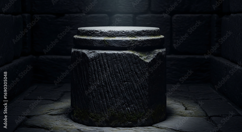 Naklejka premium A sturdy, dark stone pedestal rises with ancient, silent authority.