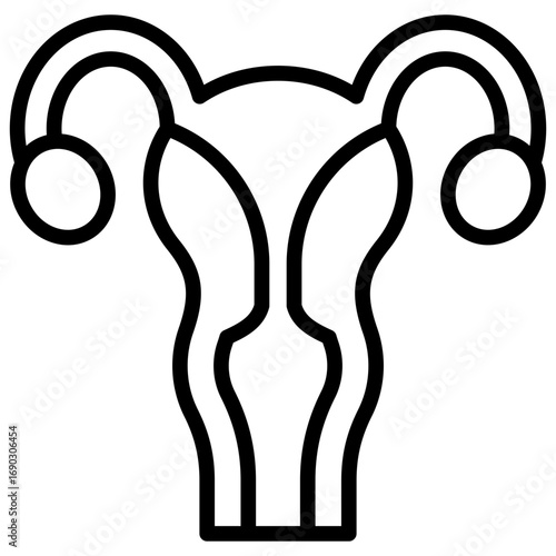 Uterus Outline Icon Design Vector - Female reproductive organ illustration showing uterus and ovaries, symbol of fertility and gynecology