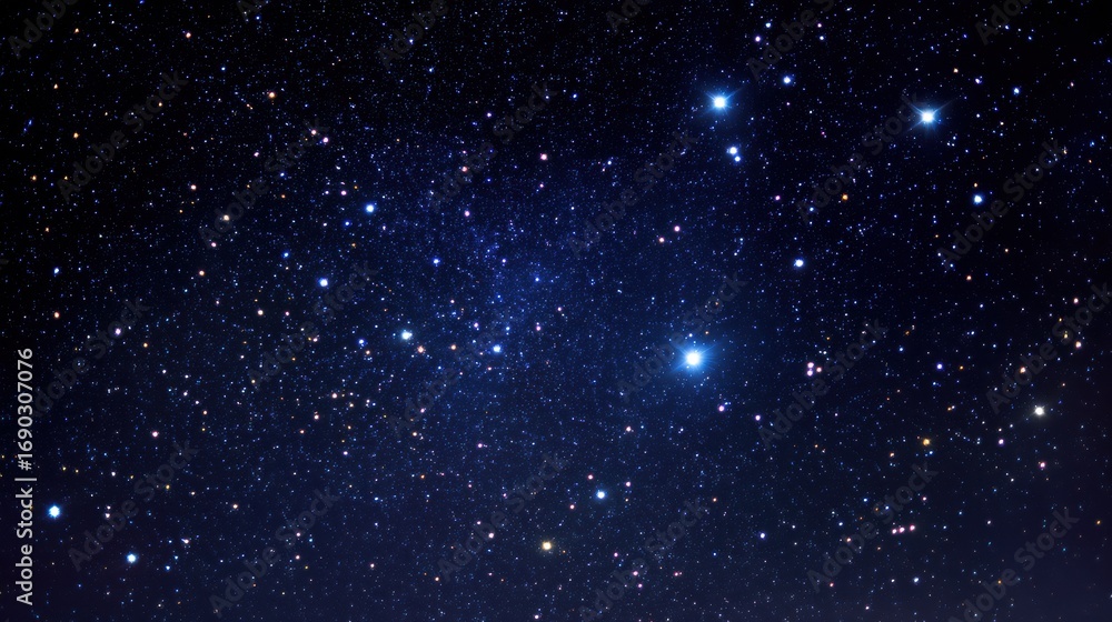Naklejka premium Starry night sky with countless glowing stars, deep cosmic blue background, celestial scene, astrophotography, realistic space view, astronomy theme, dark universe