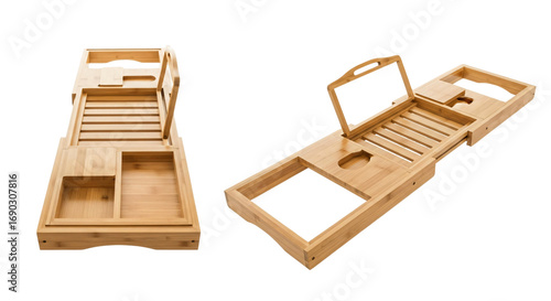 Bamboo Bath Caddy with Book Rest and Multiple Compartments.
