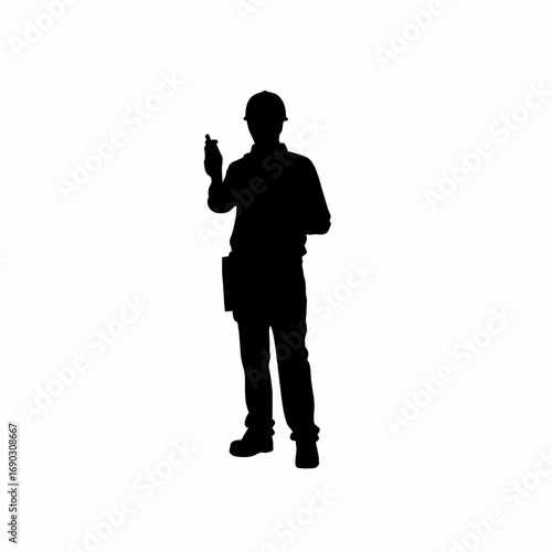 Structural engineer silhouette approving construction drawings isolated on white background