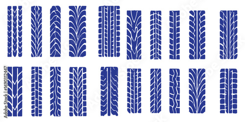 Car tire tracks vector, icon design. Tire tracks, rubber wheels, and braking marks. Truck, car, or motorcycle tread pattern silhouettes. Perfect for auto racing, motorsport, and speed-related designs