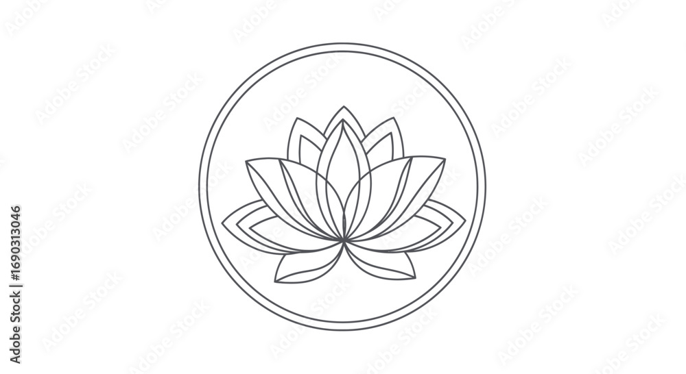 Fototapeta premium Simple Outline of a Lotus Flower Within a Circle.