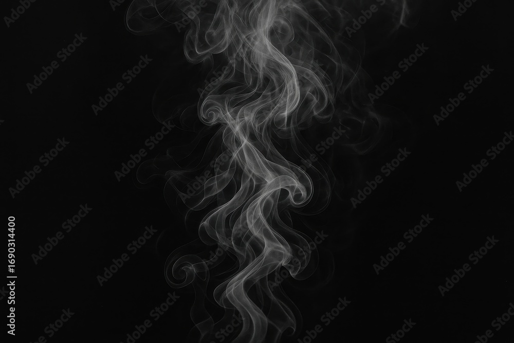 Obraz premium Ethereal Dance of Smoke: Wisps of delicate smoke gracefully swirl and dance against the dark background, evoking a sense of mystery and tranquility. 