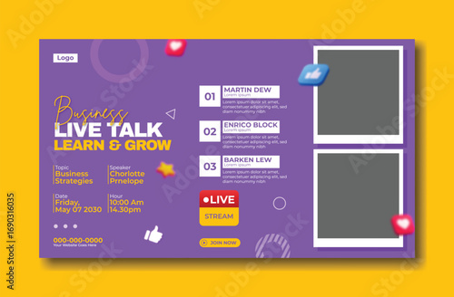 Online live talk and learning session promoting growth and engagement with speakers and interactive elements