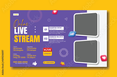 Modern purple website design for live streaming with female streamers and interactive elements