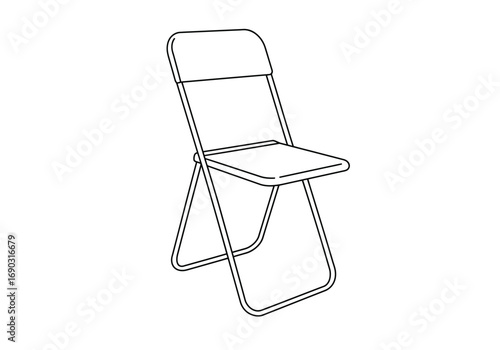 Folding chair drawing. A line art sketch of a folding chair, a portable and collapsible seat designed for easy transport and storage, ideal for extra seating. Vector sketch line art draw.