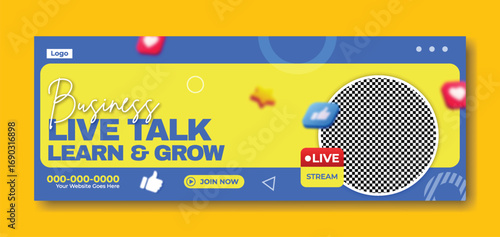 Engaging live talk session for learning and growth featuring a young woman presenter and social media icons