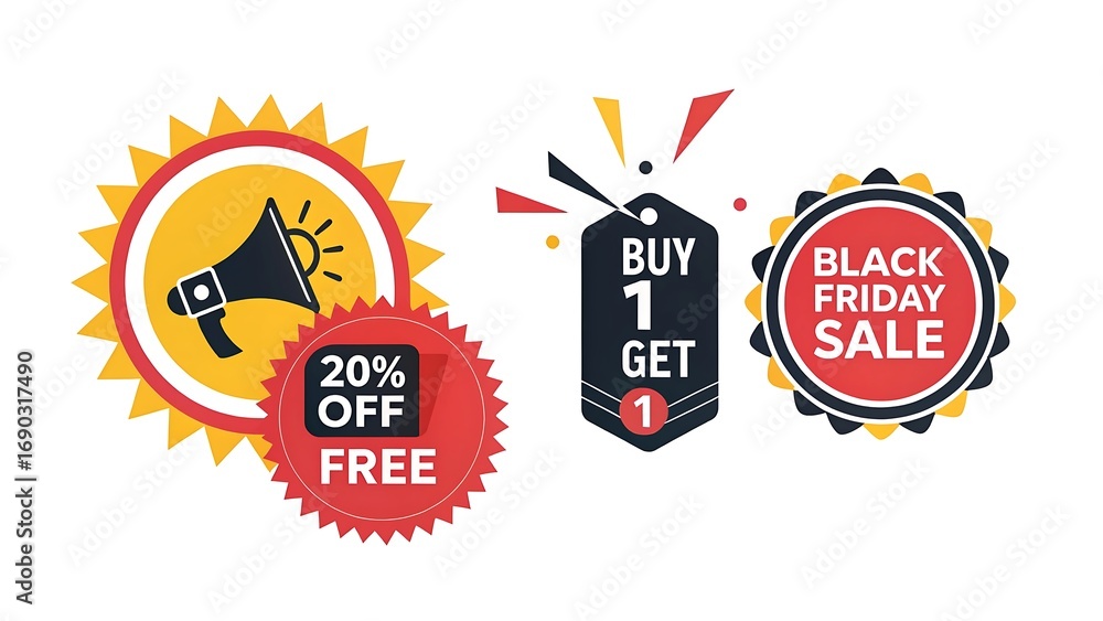 Obraz premium Collection of promotional sale stickers and badges with various offers isolated on white background