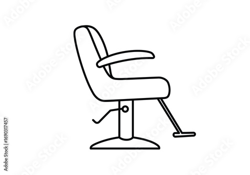 Salon chair drawing. A line art sketch of a salon chair, adjustable and often reclining seat used in beauty and hair salons for clients during hair styling, treatments. Vector sketch line art draw.