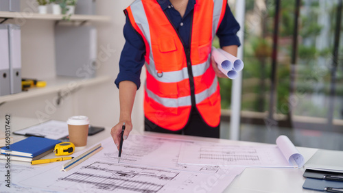 Tableau sur toile Architect engineer construction professional plans building blueprints designing