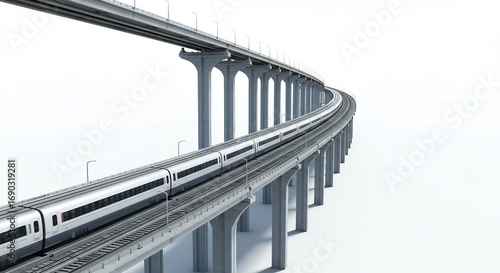 高速鉄道 高架橋を軽やかに駆け抜ける 未来都市の風景. AI Generated