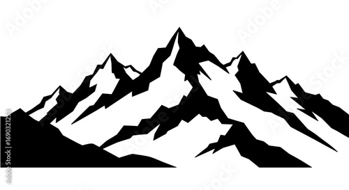 Monochrome mountain peak icon silhouette. A simple black vector graphic of a rocky alpine range for adventure, travel, or outdoor branding concepts