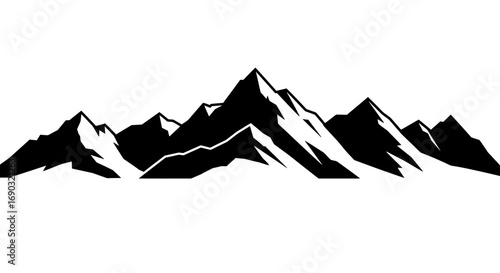 Dynamic mountain range silhouette illustration capturing the essence of adventure and rugged natural beauty, ideal for outdoor branding and wilderness themed designs