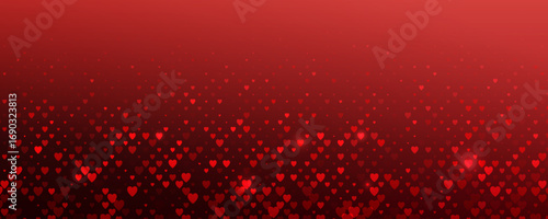 Scattered red hearts horizontal background. Passion love gradient pattern, sex shop background, adults texture, romantic backdrop for invitation, fabric, textile, flyer, brochure. Vector Illustration