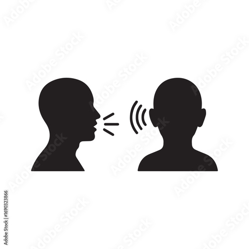 Communication Icon, Person Speaking and Listening Silhouette, Talk and Hear Symbol

