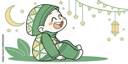 Cute muslim praying cartoon character chibi cartoon animation design