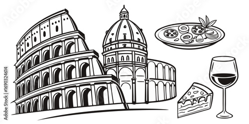 Italy icons hand drawn doodle coloring
