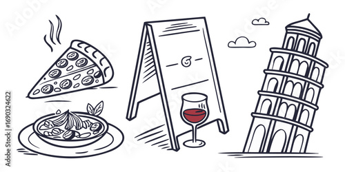 Italy icons hand drawn doodle coloring
