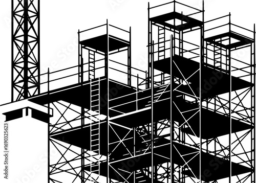 Scaffolding black silhouette, construction vector illustration