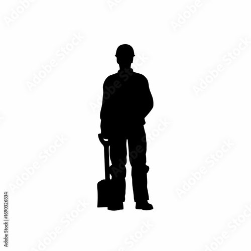 Silhouette of a structural engineer guiding foundation excavation isolated on white background