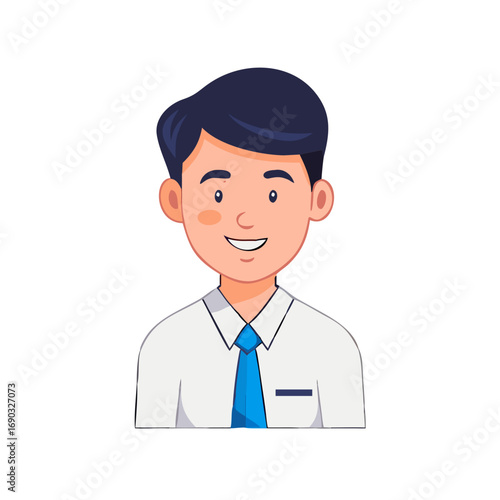 Happy and friendly office worker poses with warm smile, looking pleasant and approachable in flat vector illustration style