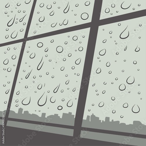 Raindrop Window: The mesmerizing dance of raindrops adorning a window pane against a cityscape silhouette, capturing the essence of a rainy day and urban serenity.