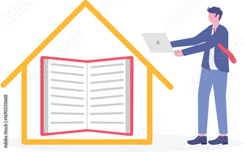 Adobe Homeschooling, inclusive education, learning management system concept with tiny people