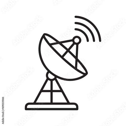 Satellite Dish Icon, Broadcasting Signal Line Art, Wireless Communication Vector Symbol.
