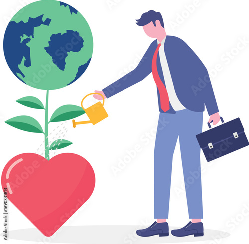 Vector illustration of holiday date, world earth day, save energy and planet with people characters.
