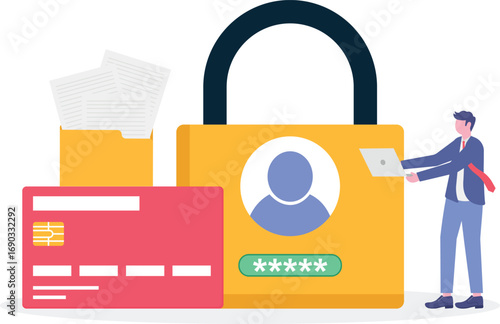 Flat personal data cyber security, internet and information privacy protection concept.
