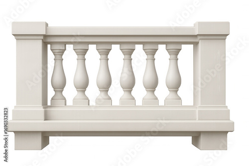 White balustrade with balusters isolated on transparent background, ideal for architectural visualizations