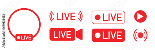 Live streaming red icon set. live broadcasting buttons and symbols. online stream icons. live stream logo. vector illustration eps file.