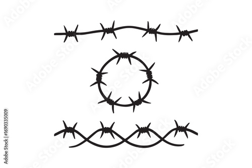 Barbed wire. Black silhouette of the barbed wire isolated on white background.