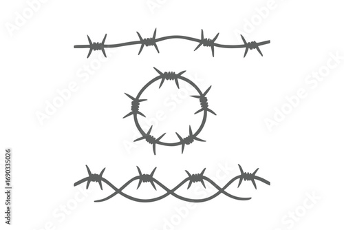 Barbed wire. Black silhouette of the barbed wire isolated on white background.