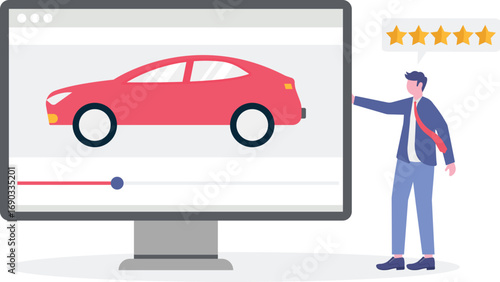 Technical review, car review video, unboxing video concept with tiny people.

