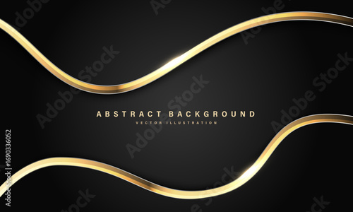 Abstract luxury gold ribbon line curve overlap on black design modern background vector