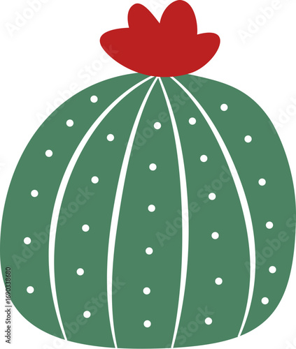 Minimalist Botanical Desert Cactus with Red Flower
