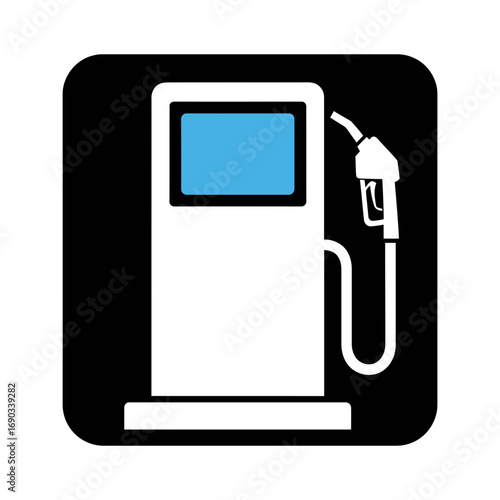 White gas pump icon with blue screen isolated on transparent background
