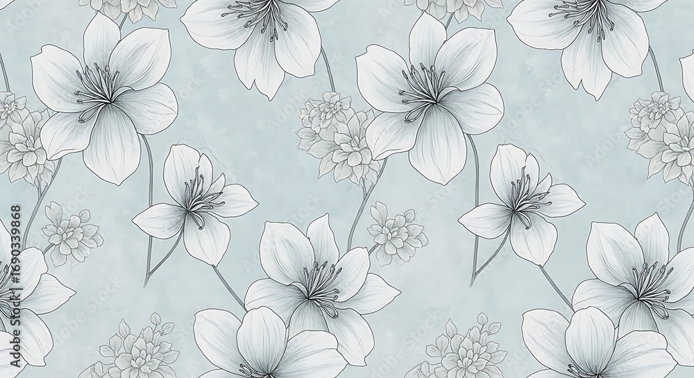 Fototapeta premium Seamless pattern of white flowers on a light blue textured background