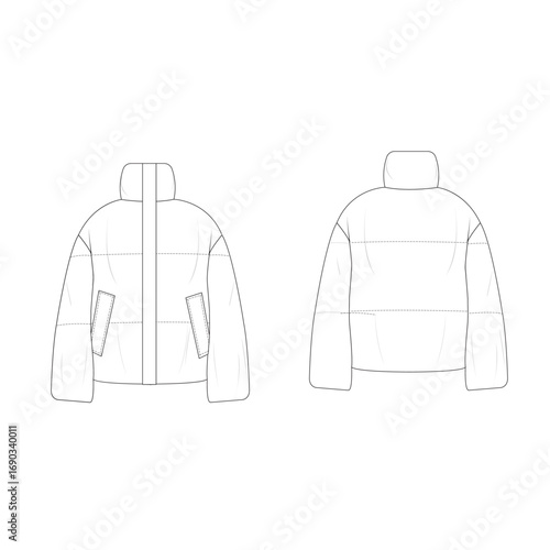 Puffer jacket flat sketch fashion artwork