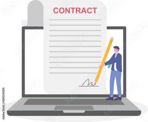 Flat electronic contract with people characters concept.

