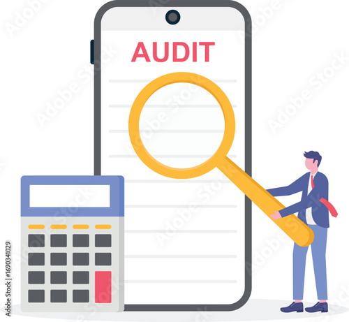 Audit service, enterprise accounting, core banking IT system concept with tiny people.

