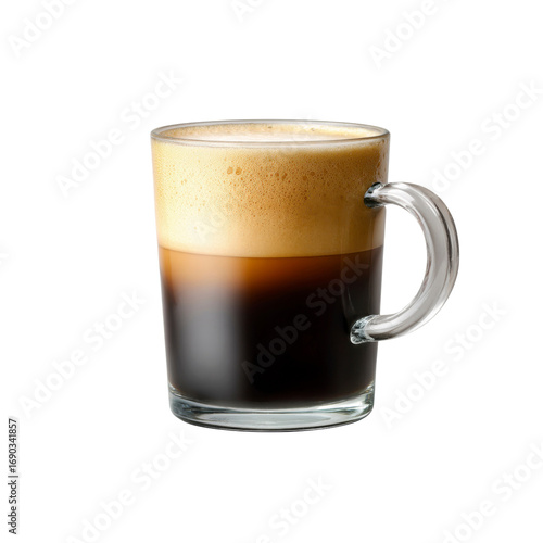 Aromatic Espresso Macchiato in a Clear Glass Mug