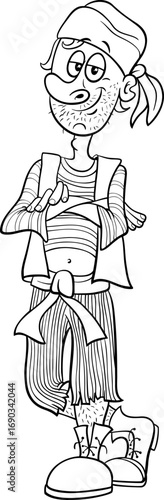 funny cartoon young pirate or corsair character coloring page
